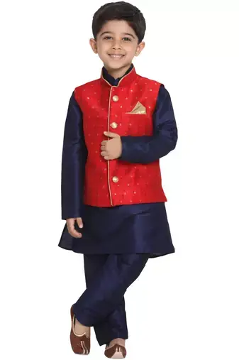 red waskit with black shalwar kameez